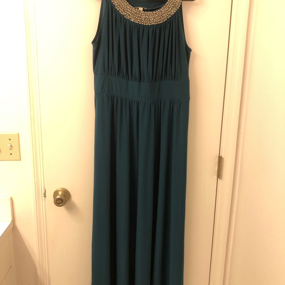 Haani Teal Dress with Embellished Neckline